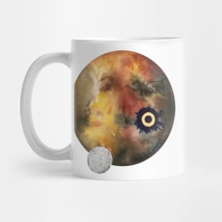 Planet and Moon in Earthtones, Silver, and Gold Mug